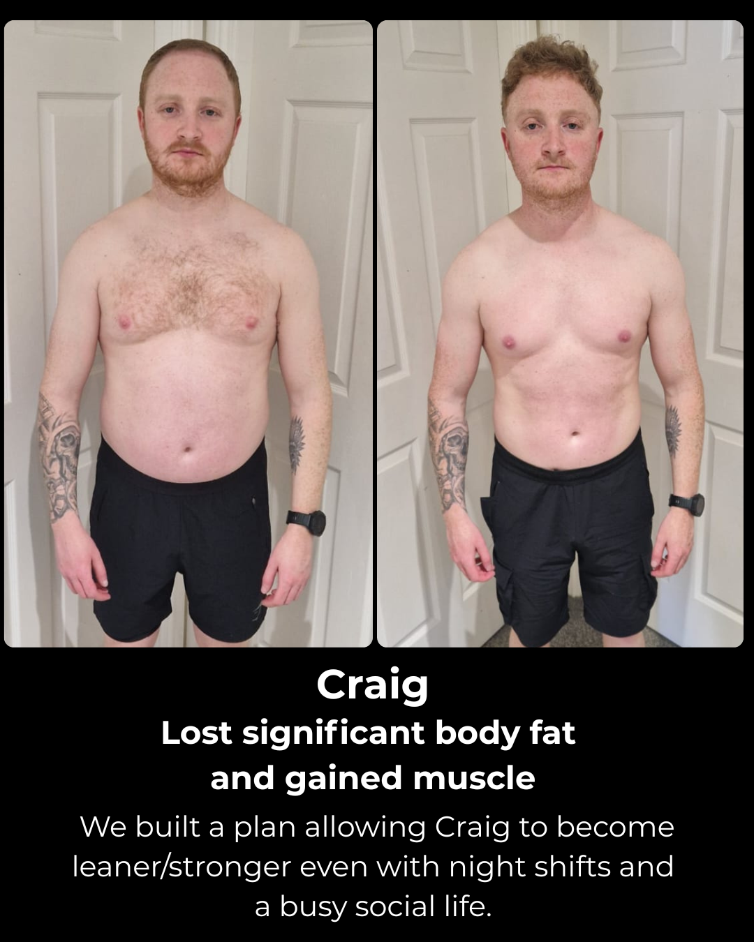 Craig lost significant body fat and gained muscle