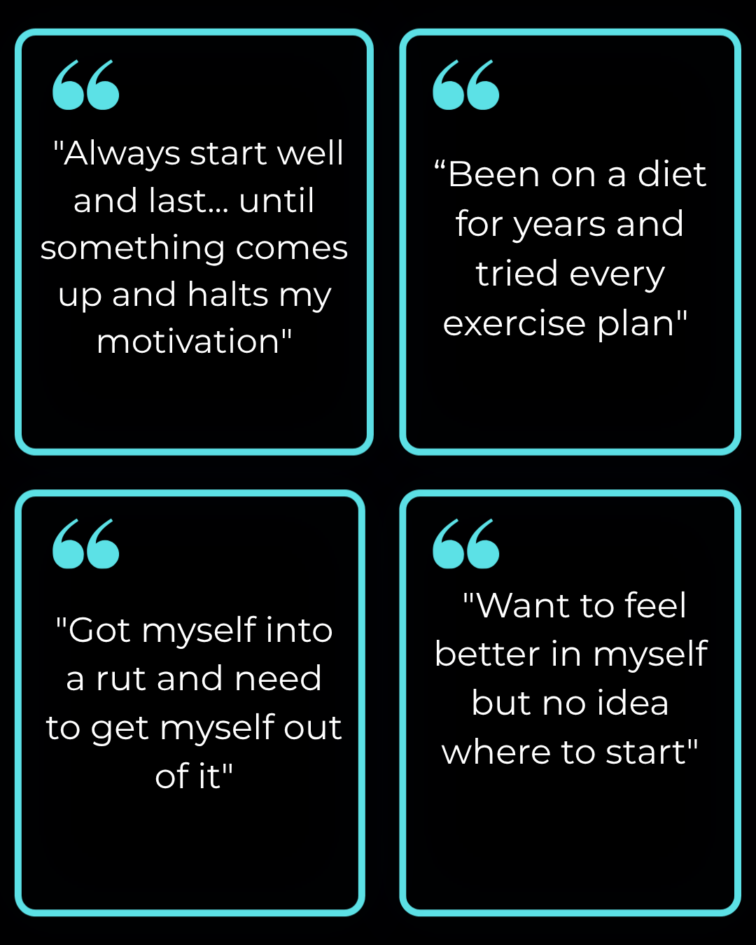 Common struggles: losing motivation, trying every diet, feeling stuck, not knowing where to start